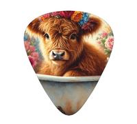 Highland-Cow-Floral 12 Pack Guitar Picks With 3 Thicknesses And Storage Box, Abs Plectrums For Electric Bass Guitar Players