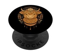 Highland Cow Floral Crown Boho Scottish Highland Cattle PopSockets Adhesive PopGrip