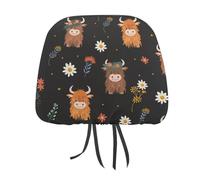 Highland Cow Floral Headrest Covers Printed Car Seat Head Rest Protector Universal Auto Accessories 2 PCS