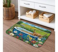 Highland Cow Floral Quick Dry Bath Mat, Colorful Spring Garden Absorbent Non Slip Shower Mat, Decorative Memory Foam Washable Bath Rugs for Bathroom Toilet Restroom 20x32 Inch
