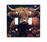 Highland Cow Floral Switch Cover Plate Colorful Spring Flowers Wall Decor Thermoplastic Wall Plates Standard Size Double Rocker