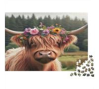 Highland Cow Flower Crown 1000 Piece Jigsaw Puzzle for Family Secret Santa Gift Ultra Difficult Puzzle After-school Activity Thick Cardboard 52x38cm/1000pcs