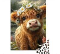 Highland Cow Flower Crown Puzzles 1000 Piece for Adults Jigsaw Puzzles Challenging 70x50cm/1000pcs
