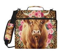 Highland Cow Flowers 1.5-Inch 3-Ringing Binder with Zipper with Handle Laege Capacity Portable Home Travel Storage Bag for School