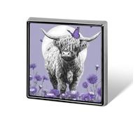 Highland Cow Flowers Square Badge Metal Lapel Pins Custom Brooches for Clothing Decoration