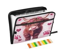 Highland Cow Footprints Heart Expanding File Folder A4,13 Pockets File Organiser, Paperwork A4 Plastic Wallet Document Storage Expander for School,Office and Home