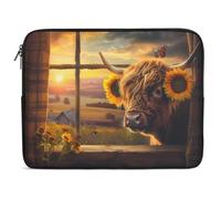 Highland Cow From Window Sunflower Sunset Laptop Sleeve Bag Protective Laptop Carrying Case Cover for 10/12/13/15/17 Inch
