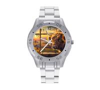 Highland Cow from Window Sunflower Sunset Quartz Wrist Watch Stainless Steel Watches for Men Women Easy to Read