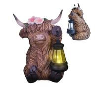 Highland Cow Garden Decor | Highly Detailed Farm Animal Light,Solar Powered Realistic Resin Statue for Yard Shelf Bedroom Living Room Table Desk Patio Desk Apartment