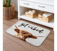 Highland Cow Get Naked Bath Mat, Rustic Farmhouse Absorbent Non Slip Shower Rug, Cozy Memory Foam Washable Bathroom Decor 16x24 Inch