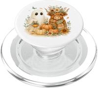 Highland Cow & Ghost Pumpkin Patch Watercolor Halloween PopSockets PopGrip for MagSafe