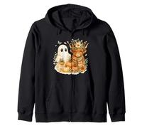 Highland Cow & Ghost Pumpkin Patch Watercolor Halloween Zip Hoodie