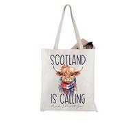 Highland Cow Gift Scottish Gift Scotland Is Calling And I Must Go Tote Bag Scotland Travel Gift (Scotland Is Calling Tote EU)