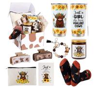 Highland Cow Gifts: Cow Themed Stuff for Lovers - Tumbler Mug, Makeup Bag, Hair Claw Clips, Keychain, Socks, Candle, Card for Birthday & Christmas