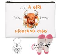 Highland Cow Gifts for Women, 3-Piece Set with Keyring, Makeup Bag and Highland Cow Socks, Perfect for Birthday, Graduation, and Valentine's Day, Ideal for Highland Cow Lovers