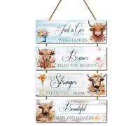 Highland Cow Gifts For Women, 4pcs Wooden Inspirational Sign, Highland Cow Pictures Inspirational Quotes Decor For Bedroom, Farmhouse, Kitchen, Office Wall Art Ornaments (Highland Cow)