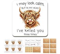 Highland Cow Gifts for Women, 6 PCS Funny Coasters I've k*lled You Three Times Joke Sarkasm Sarcastic Set, Secret Santa Gifts, Retractable Sayings for Coworkers Friends