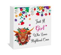 Highland Cow Gifts for Women Girls Wooden Plaque Box Sign Highland Cow Lover Gifts for Friends Sister Animal Lover Wood Box Sign Decor Christmas Birthday Gift for Cows Lovers Inspirational Gift