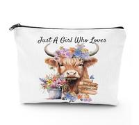Highland Cow Gifts for Women, Highland Cow Makeup Bag, Canvas Cosmetic Bag Gifts for Highland Cow Lovers, Makeup Pouch, Scottish Gifts for Women, Just A Girl Who Loves Highland Cows