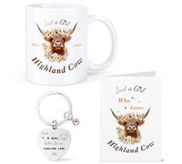 Highland Cow Gifts for Women - Just a Girl Who Loves Highland Cow Gift Set with Mug, Keyring & Card - Animal Themed Gifts for Birthday, Authentic Scottish Gift