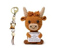 Highland Cow Gifts for Women, Scottish Highlander Cow Plush Toy with Positivity Card and Cow Keyring, Emotional Support Creative Cute Cheer Up Keepsake Gift Present for Birthday, Christmas, Friends