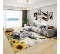 Highland Cow Gifts - Highland Cow and Sunflower Rug, Rustic Farmhouse Animal Rugs for Living Room Bedroom, Washable Non Slip Soft Large Carpet, Patterned Area Rugs & Home Decor 140x200 cm