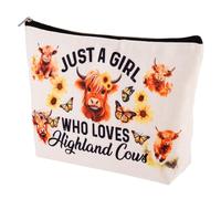 Highland Cow Gifts, Small Makeup Bags Highland Cow Canvas Cosmetic Bag, Scottish Gifts Birthday Christmas Highland Cow Gifts for Women Highland Cow Lovers, Just a Girl Who Loves Highland Cows