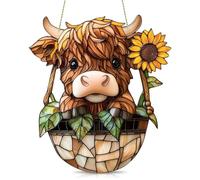 Highland Cow Gifts Sun Catcher, Acrylic Sun Catchers for Windows, Highland Cows Decor Hanging, Garden Sun Catchers with Iron Chain, Highland Cow Gifts for Women, Garden Wall Ornaments, 16×17cm