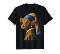 Highland Cow Girl with a Pearl Earring Funny Value Graphic T-Shirt