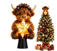 Highland Cow Glowing Star Tree Topper, Lighted Christmas Tree Decor | Light-up Highland Cow Holiday Ornament For Home Entryway Bedroom Shop Window Birthday Party 20x20x10cm/ 7.87×7.87×3.94 Inch