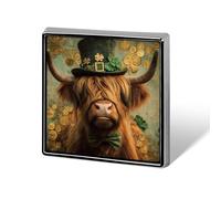 Highland Cow Gold Coins with Four-leaf Clovers Unisex Brooches & Pins Square Lightweight Lapel Badge Jewelry for Clothing Shawl Hat