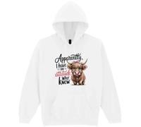 Highland Cow Graphic Hooded Sweatshirt, Cotton Blend Pullover, Funny Apparentlly I have an attitude, who knew Design (UK, Alpha, S, Regular, Regular, White)