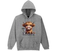 Highland Cow Graphic Hooded Sweatshirt, Grey Cotton Blend Pullover, Funny Animal Print Design (UK, Alpha, XL, Regular, Regular)