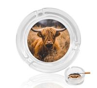 Highland Cow Grass Print Glass Ashtrays Cigarettes Holder Decorative Modern Ashtray For Home Office