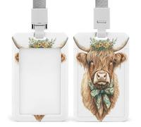Highland Cow Green White Coquette Bow ID Badge Holder Retractable Clip Card Holder Card Protector Name Badge Name Tag for Work Office Doctor Nurse