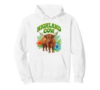 Highland Cow Groovy Floral Watercolor Boho Highland Cow Pullover Hoodie