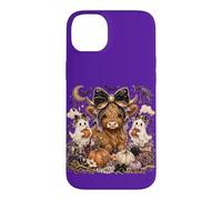 Highland Cow Halloween Glam Purple Pumpkins Ghosts Autumn Case for iPhone 14 Plus