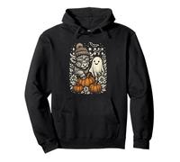 Highland Cow Halloween Pumpkin Ghost Folk Art Scottish Pullover Hoodie