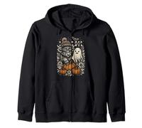 Highland Cow Halloween Pumpkin Ghost Folk Art Scottish Zip Hoodie