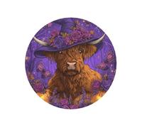 Highland Cow Halloween Purple Witch Hat Round Magnetic Fridge Magnets For Kitchen Durable With Enduring Magnetism