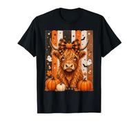 Highland Cow Halloween Spooky Fall Pumpkins Bows and Ghosts T-Shirt