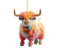 Highland Cow Hanging Ornaments - Auto Rear View Charm & Tree Holiday Cartoon Cow Car Pendant