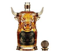 Highland Cow Head Shaped Scotch Whisky Bottle, 3D Highland Cow Whiskey Decanter Sculpture, Sculptural Glass Decanter with Pewter Cap, Highland Cow Private Cask 21 Years