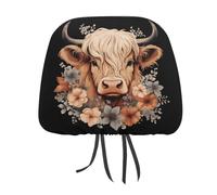 Highland Cow Headrest Covers Printed Car Seat Head Rest Protector Universal Auto Accessories 2 PCS