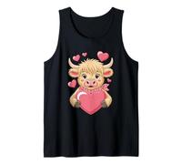 Highland Cow Holding Pink Heart Love Tank Top