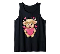 Highland Cow Holding Pink Heart with Hearts Tank Top