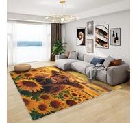 Highland Cow Home Decor - Highland Cow Rug, Farm Animal Sunflower Rugs for Living Room Bedroom, Washable Non Slip Soft Large Carpet, Patterned Area Rugs & Home Decor 120x180 cm