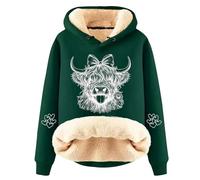 Highland Cow Hoodies for Women UK Fleece Lined Sherpa Sweatshirts Cute Long Sleeve Highland Cow Jumper Country Western Sweatshirt 2025 M-5XL (Dark Green, M)
