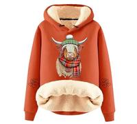 Highland Cow Hoodies for Women UK Fleece Lined Sherpa Sweatshirts Cute Long Sleeve Highland Cow Jumper Country Western Sweatshirt 2025 M-5XL (Orange, L)