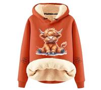 Highland Cow Hoodies for Women UK Fleece Lined Sherpa Sweatshirts Cute Long Sleeve Highland Cow Jumper Country Western Sweatshirt 2025 M-5XL (Orange, 3XL)